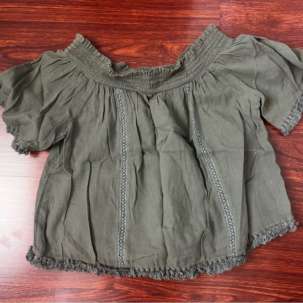 Off-Shoulder Aerie Olive Green Blouse